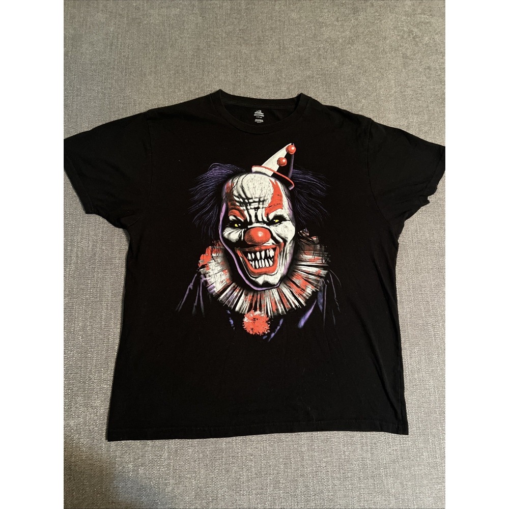 Halloween Scary Clown T Shirt Graphic Print Black Men Large Haunting Short Sleev